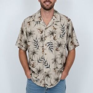 Batck Bay Mens Silk Hawaiian Shirt Tropical Palm Tree Print Button Up Size L